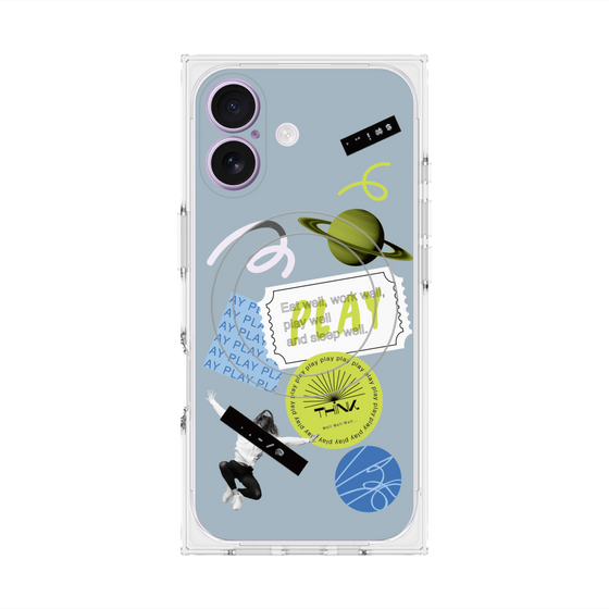 プレミアムスクエアケース with MagSafe［ Playful sticker - Dusty Blue ］