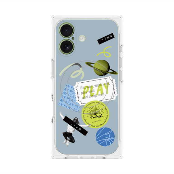 プレミアムスクエアケース with MagSafe［ Playful sticker - Dusty Blue ］