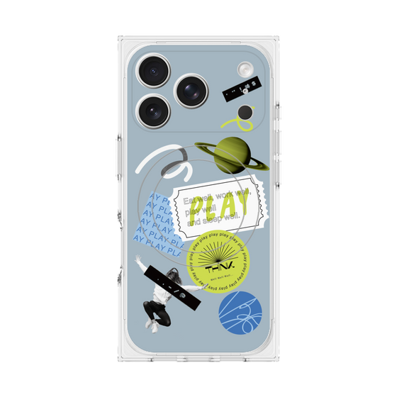 プレミアムスクエアケース with MagSafe［ Playful sticker - Dusty Blue ］