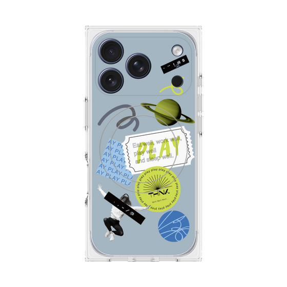 プレミアムスクエアケース with MagSafe［ Playful sticker - Dusty Blue ］
