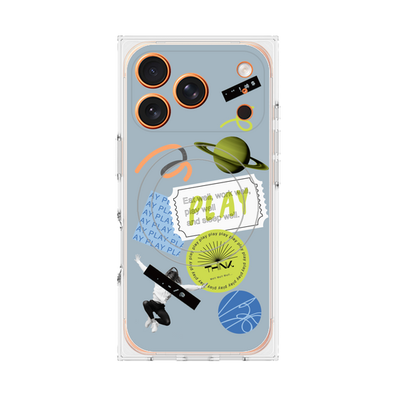 プレミアムスクエアケース with MagSafe［ Playful sticker - Dusty Blue ］