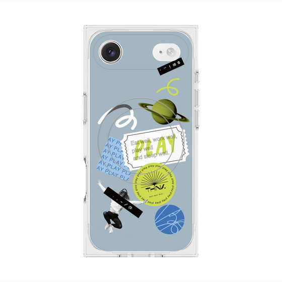 プレミアムスクエアケース with MagSafe［ Playful sticker - Dusty Blue ］