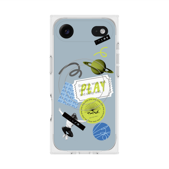 プレミアムスクエアケース with MagSafe［ Playful sticker - Dusty Blue ］