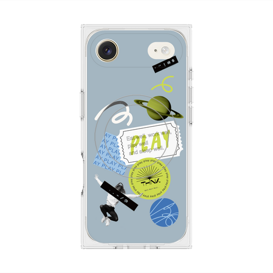 プレミアムスクエアケース with MagSafe［ Playful sticker - Dusty Blue ］