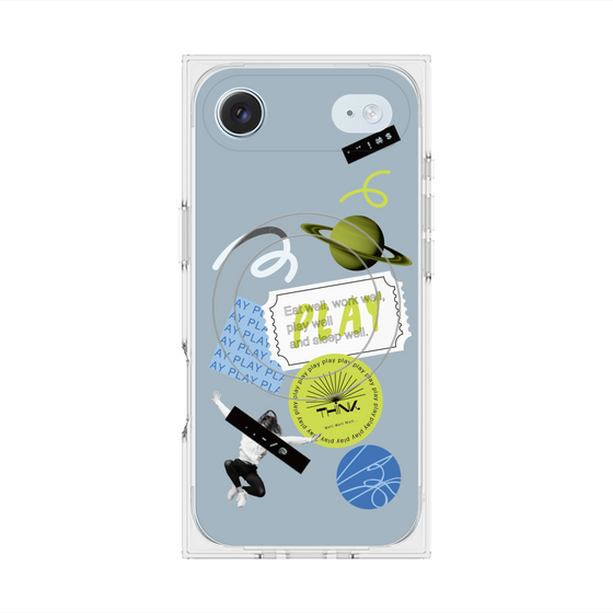 プレミアムスクエアケース with MagSafe［ Playful sticker - Dusty Blue ］