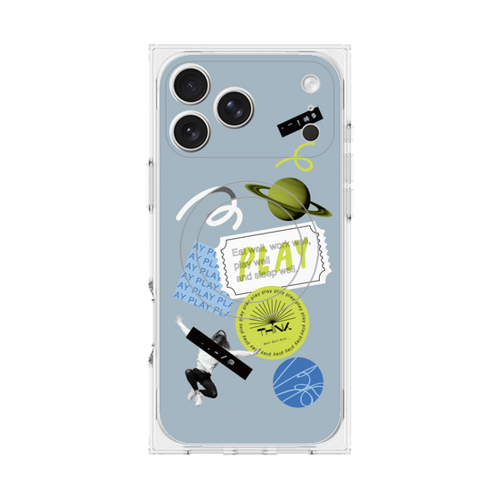 プレミアムスクエアケース with MagSafe［ Playful sticker - Dusty Blue ］