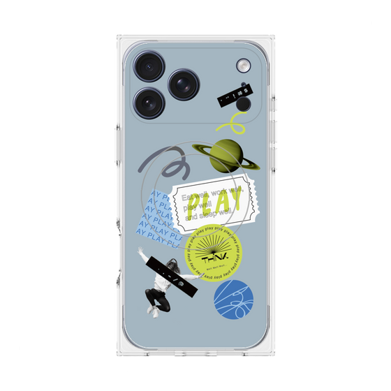 プレミアムスクエアケース with MagSafe［ Playful sticker - Dusty Blue ］
