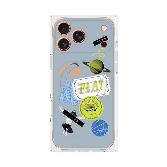 プレミアムスクエアケース with MagSafe［ Playful sticker - Dusty Blue ］