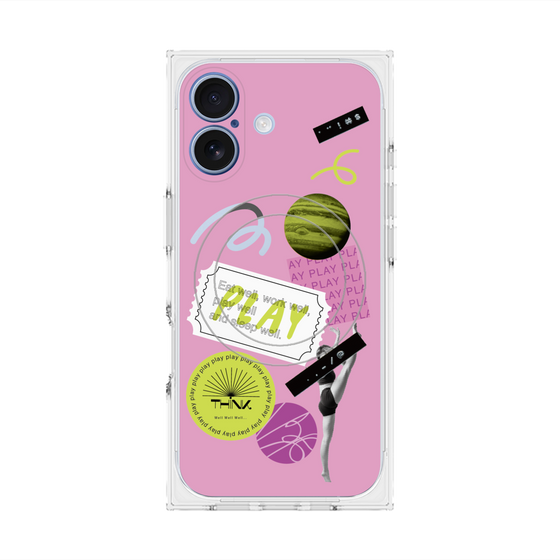 プレミアムスクエアケース with MagSafe［ Playful sticker - Dusty Pink ］