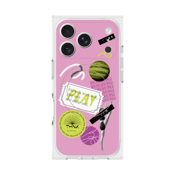 プレミアムスクエアケース with MagSafe［ Playful sticker - Dusty Pink ］