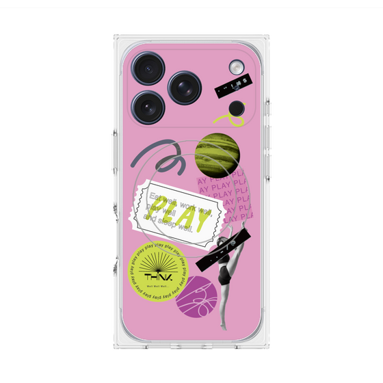プレミアムスクエアケース with MagSafe［ Playful sticker - Dusty Pink ］
