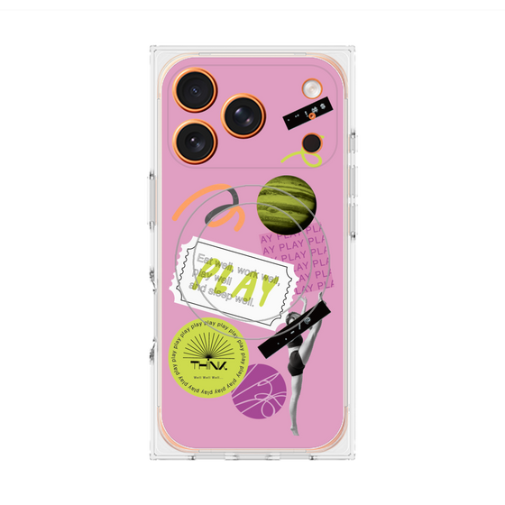 プレミアムスクエアケース with MagSafe［ Playful sticker - Dusty Pink ］