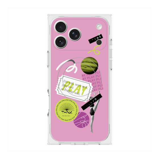 プレミアムスクエアケース with MagSafe［ Playful sticker - Dusty Pink ］