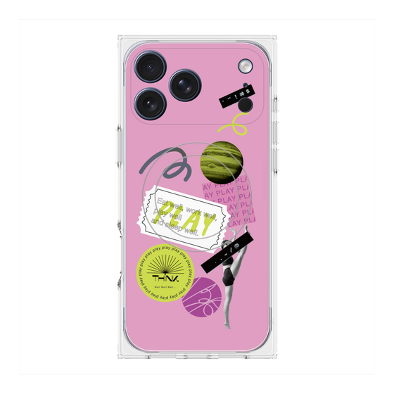 プレミアムスクエアケース with MagSafe［ Playful sticker - Dusty Pink ］