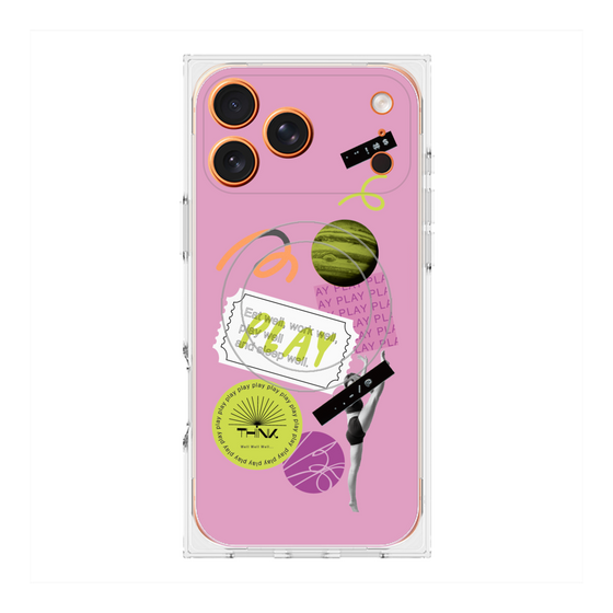 プレミアムスクエアケース with MagSafe［ Playful sticker - Dusty Pink ］