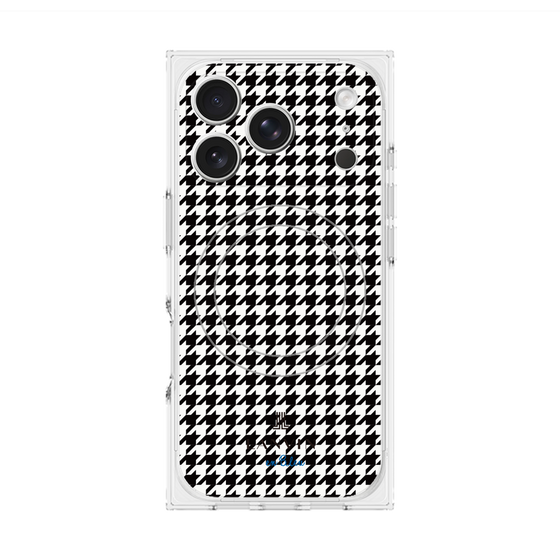 プレミアムスクエアケース with MagSafe［ Houndstooth Pattern Black with LANVIN en Bleu logo- ランバン 千鳥格子柄 ブラック ］