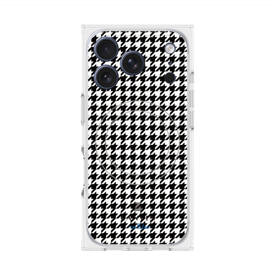 プレミアムスクエアケース with MagSafe［ Houndstooth Pattern Black with LANVIN en Bleu logo- ランバン 千鳥格子柄 ブラック ］