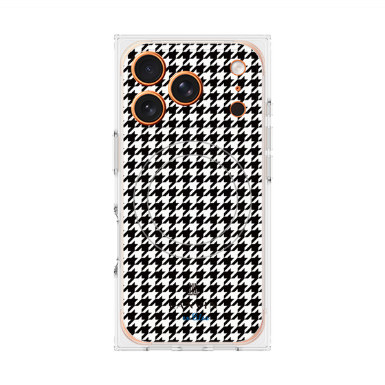 プレミアムスクエアケース with MagSafe［ Houndstooth Pattern Black with LANVIN en Bleu logo- ランバン 千鳥格子柄 ブラック ］