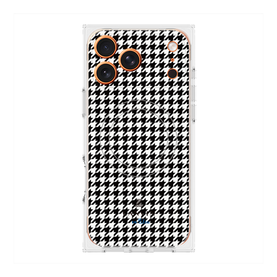 プレミアムスクエアケース with MagSafe［ Houndstooth Pattern Black with LANVIN en Bleu logo- ランバン 千鳥格子柄 ブラック ］