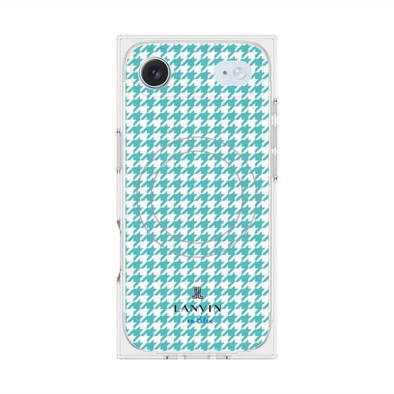 プレミアムスクエアケース with MagSafe［ Houndstooth Pattern Blue with LANVIN en Bleu logo- ランバン 千鳥格子柄 ブルー ］