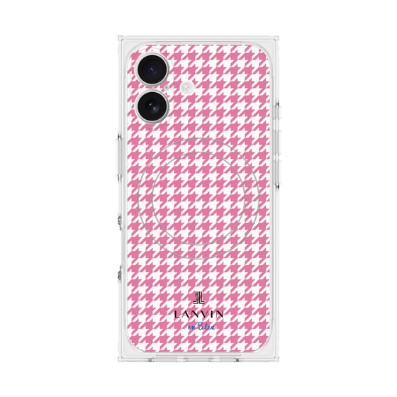 プレミアムスクエアケース with MagSafe［ Houndstooth Pattern Pink with LANVIN en Bleu logo- ランバン 千鳥格子柄 ピンク ］