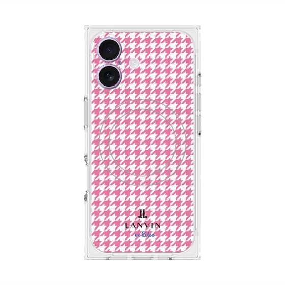 プレミアムスクエアケース with MagSafe［ Houndstooth Pattern Pink with LANVIN en Bleu logo- ランバン 千鳥格子柄 ピンク ］