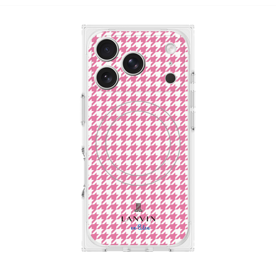 プレミアムスクエアケース with MagSafe［ Houndstooth Pattern Pink with LANVIN en Bleu logo- ランバン 千鳥格子柄 ピンク ］