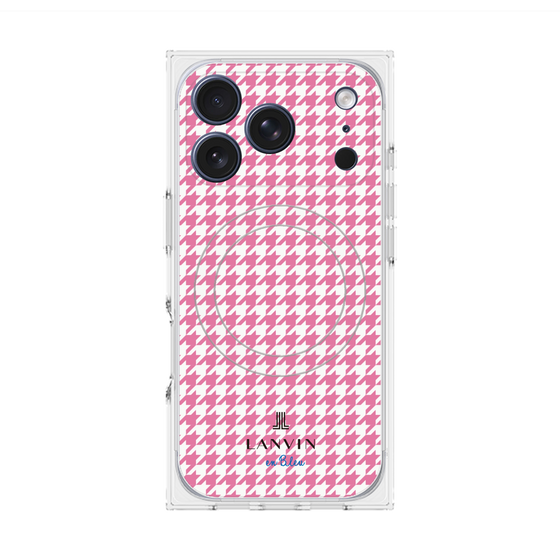 プレミアムスクエアケース with MagSafe［ Houndstooth Pattern Pink with LANVIN en Bleu logo- ランバン 千鳥格子柄 ピンク ］