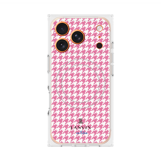 プレミアムスクエアケース with MagSafe［ Houndstooth Pattern Pink with LANVIN en Bleu logo- ランバン 千鳥格子柄 ピンク ］