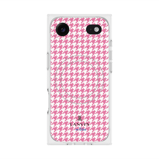 プレミアムスクエアケース with MagSafe［ Houndstooth Pattern Pink with LANVIN en Bleu logo- ランバン 千鳥格子柄 ピンク ］