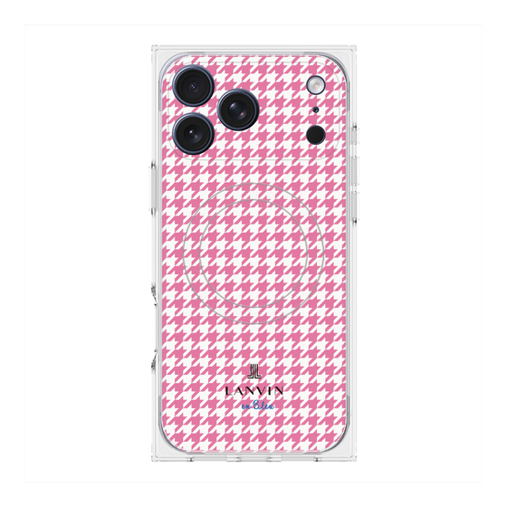 プレミアムスクエアケース with MagSafe［ Houndstooth Pattern Pink with LANVIN en Bleu logo- ランバン 千鳥格子柄 ピンク ］
