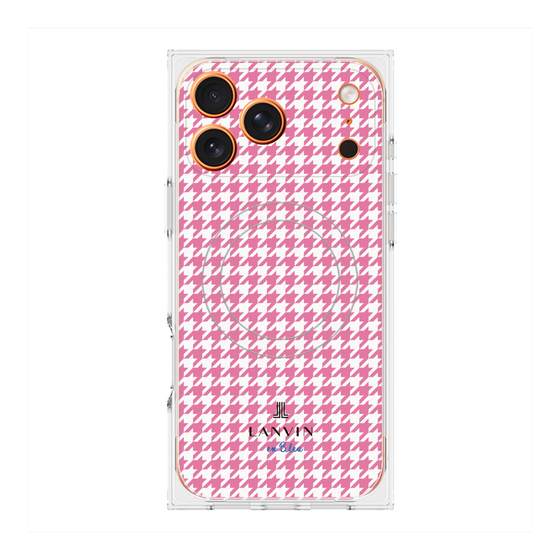 プレミアムスクエアケース with MagSafe［ Houndstooth Pattern Pink with LANVIN en Bleu logo- ランバン 千鳥格子柄 ピンク ］