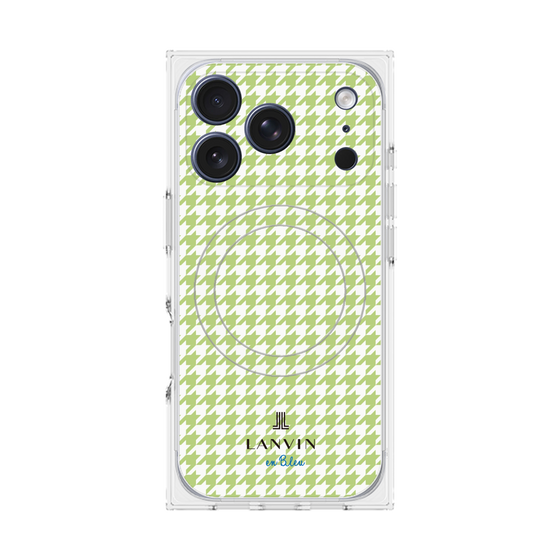 プレミアムスクエアケース with MagSafe［ Houndstooth Pattern Green with LANVIN en Bleu logo- ランバン 千鳥格子柄 グリーン ］
