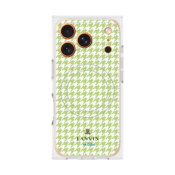 プレミアムスクエアケース with MagSafe［ Houndstooth Pattern Green with LANVIN en Bleu logo- ランバン 千鳥格子柄 グリーン ］