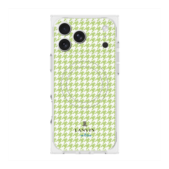 プレミアムスクエアケース with MagSafe［ Houndstooth Pattern Green with LANVIN en Bleu logo- ランバン 千鳥格子柄 グリーン ］