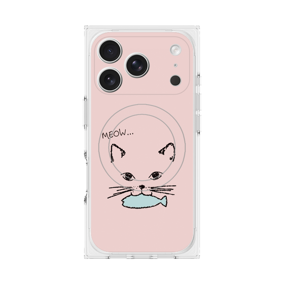 プレミアムスクエアケース with MagSafe［ 食いしん坊なねこ - Pink ］