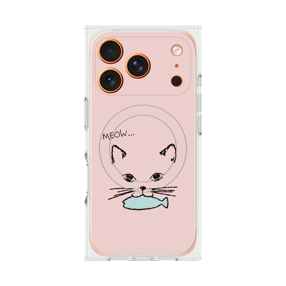 プレミアムスクエアケース with MagSafe［ 食いしん坊なねこ - Pink ］