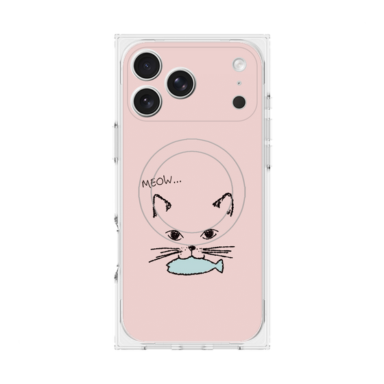 プレミアムスクエアケース with MagSafe［ 食いしん坊なねこ - Pink ］