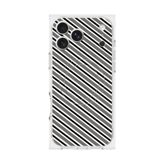 プレミアムスクエアケース with MagSafe［ Small Stripe - Gray × Black ］