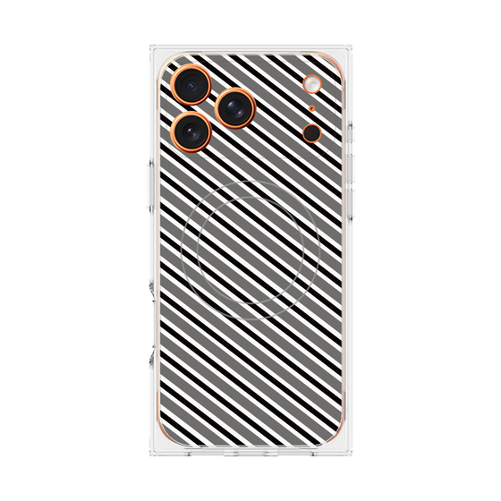 プレミアムスクエアケース with MagSafe［ Small Stripe - Gray × Black ］