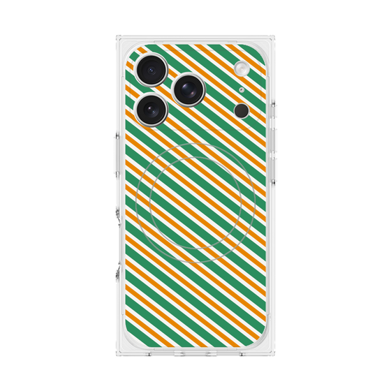 プレミアムスクエアケース with MagSafe［ Small Stripe - Green × Orange ］