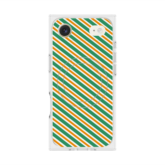 プレミアムスクエアケース with MagSafe［ Small Stripe - Green × Orange ］