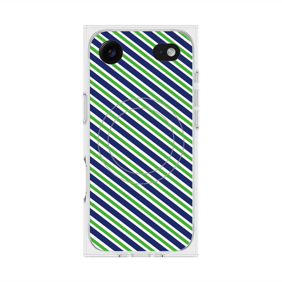 プレミアムスクエアケース with MagSafe［ Small Stripe - Navy × Green ］