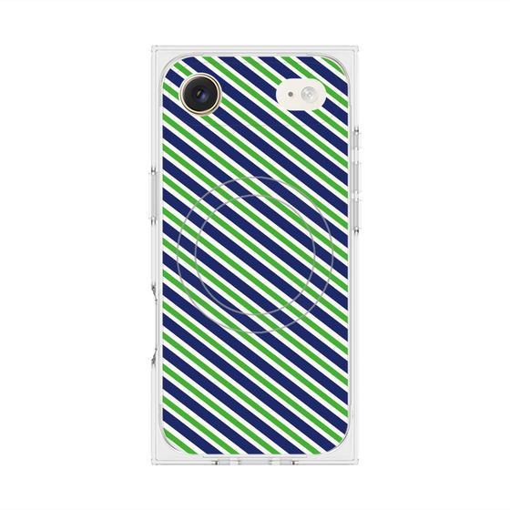 プレミアムスクエアケース with MagSafe［ Small Stripe - Navy × Green ］