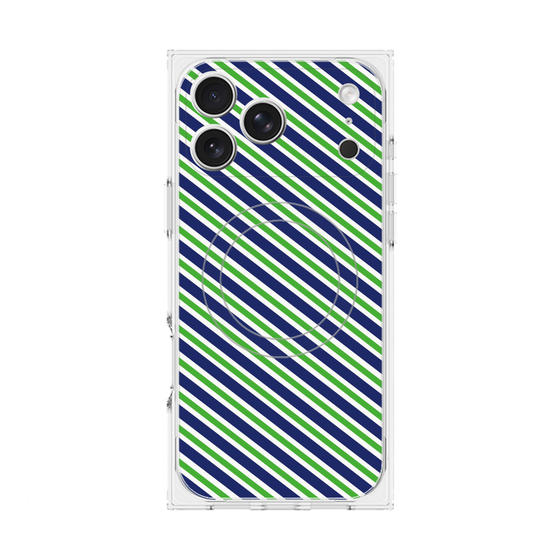 プレミアムスクエアケース with MagSafe［ Small Stripe - Navy × Green ］