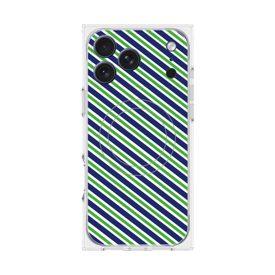 プレミアムスクエアケース with MagSafe［ Small Stripe - Navy × Green ］
