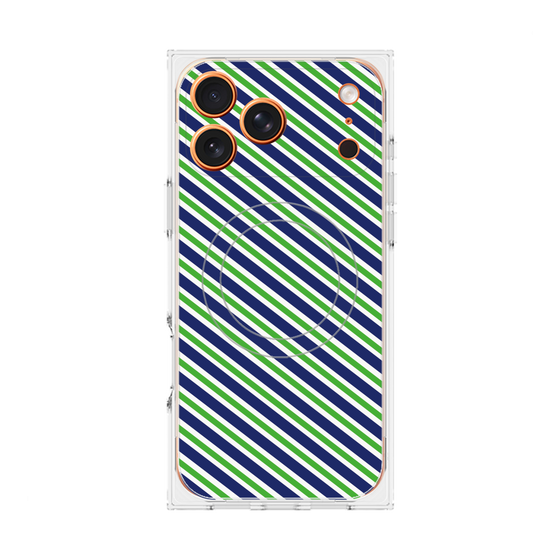 プレミアムスクエアケース with MagSafe［ Small Stripe - Navy × Green ］