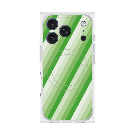 プレミアムスクエアケース with MagSafe［ Middle Stripe - Green ］