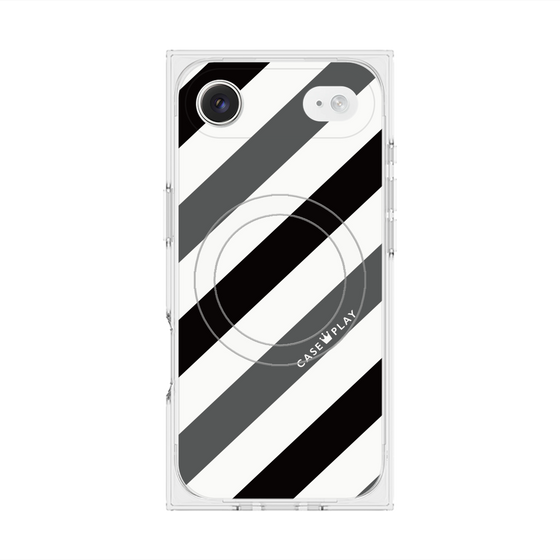 プレミアムスクエアケース with MagSafe［ Big Stripe - Black × Gray ］