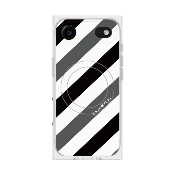 プレミアムスクエアケース with MagSafe［ Big Stripe - Black × Gray ］